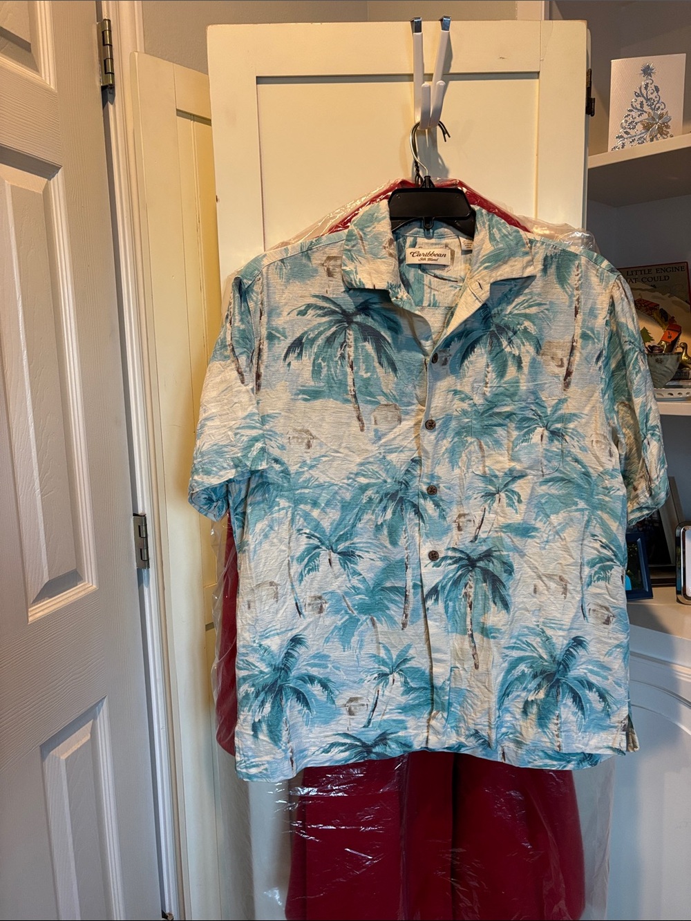 Caribbean Blue Palm Print Short-Sleeve Button-Down Shirt